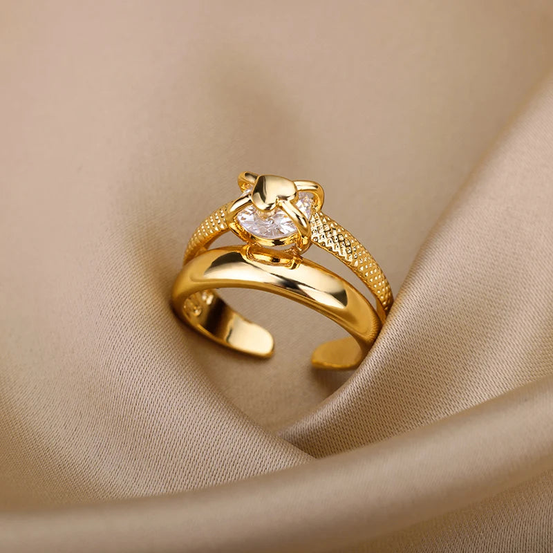Zalora Joias Anel Ouro e prata  Coração Dourado Premium Ajustável