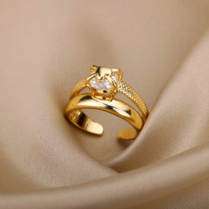 Zalora Joias Anel Ouro e prata  Coração Dourado Premium Ajustável