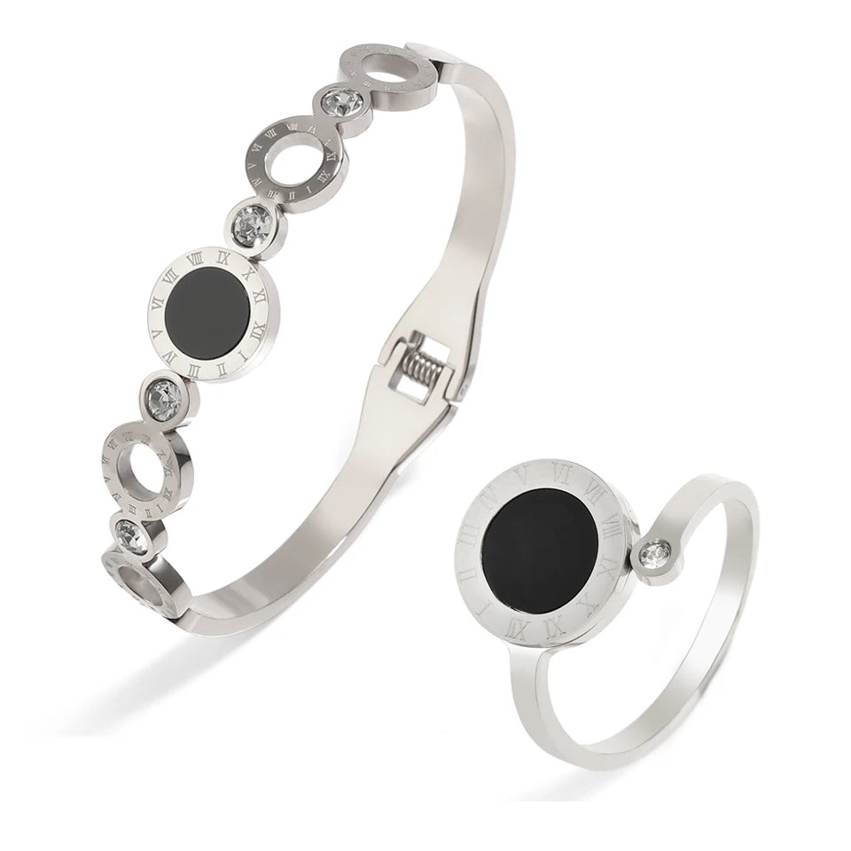 Conjuntos Premium Pulseira Anel Dourado com Zircônias – Elegância Atemporal™ Zalora joias