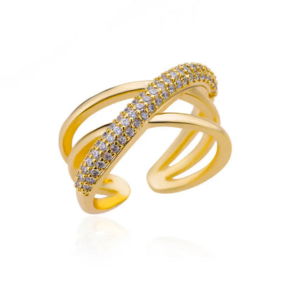 Zalora Joias – Anel Feminino Ajustável com Zircônia em Aço Inoxidável Banhado a Ouro | À Prova d’Água