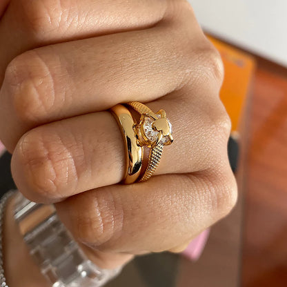 Zalora Joias Anel Ouro e prata  Coração Dourado Premium Ajustável