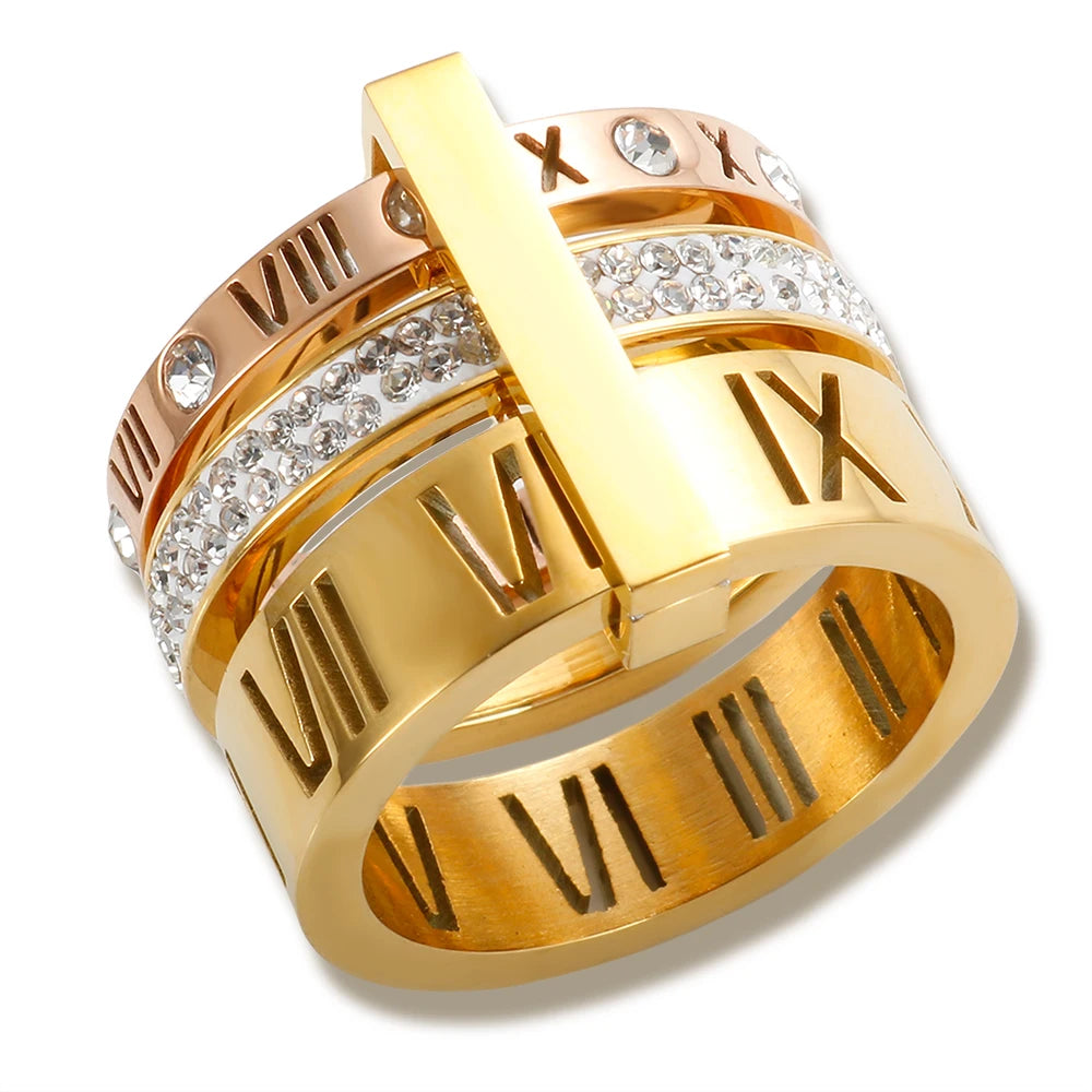 Zalora Joias – Anel Luxo 3 Camadas em Ouro 18K com Cristais
