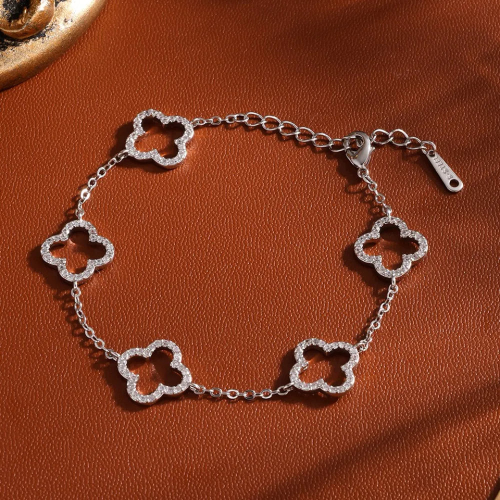 Zalora Joias – Pulseira de banho Ouro  Feminina Elegante com Zircônia Trevo da Sorte