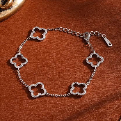 Zalora Joias – Pulseira de banho Ouro  Feminina Elegante com Zircônia Trevo da Sorte