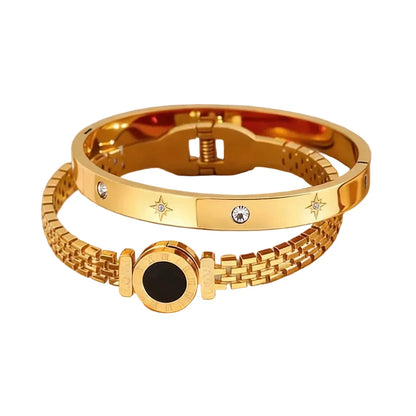 Zalora Joias – Kit 2 Pulseiras em Aço Inoxidável com Numerais Romanos Estilo Bracelete Relógio (Unissex)