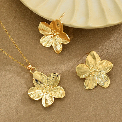 Zalora Joias  Ouro 18K Conjunto Floral Vintage 3 Peças em Aço Inoxidável
