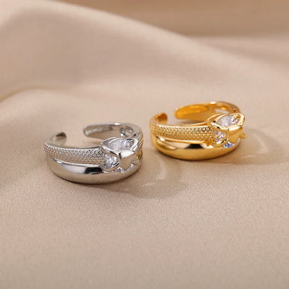 Zalora Joias Anel Ouro e prata  Coração Dourado Premium Ajustável