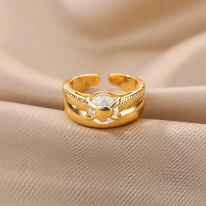 Zalora Joias Anel Ouro e prata  Coração Dourado Premium Ajustável
