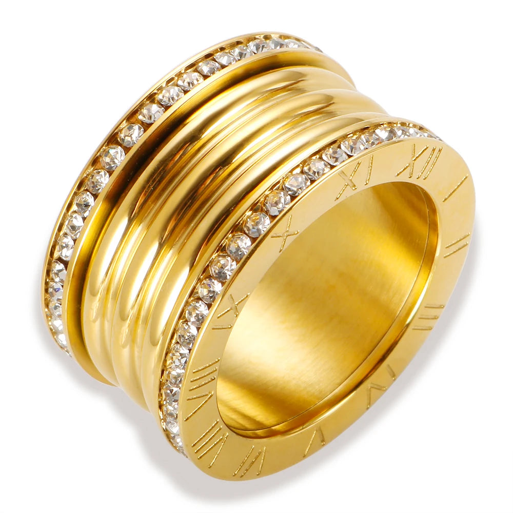 Zalora Joias – Anel Luxo 3 Camadas em Ouro 18K com Cristais