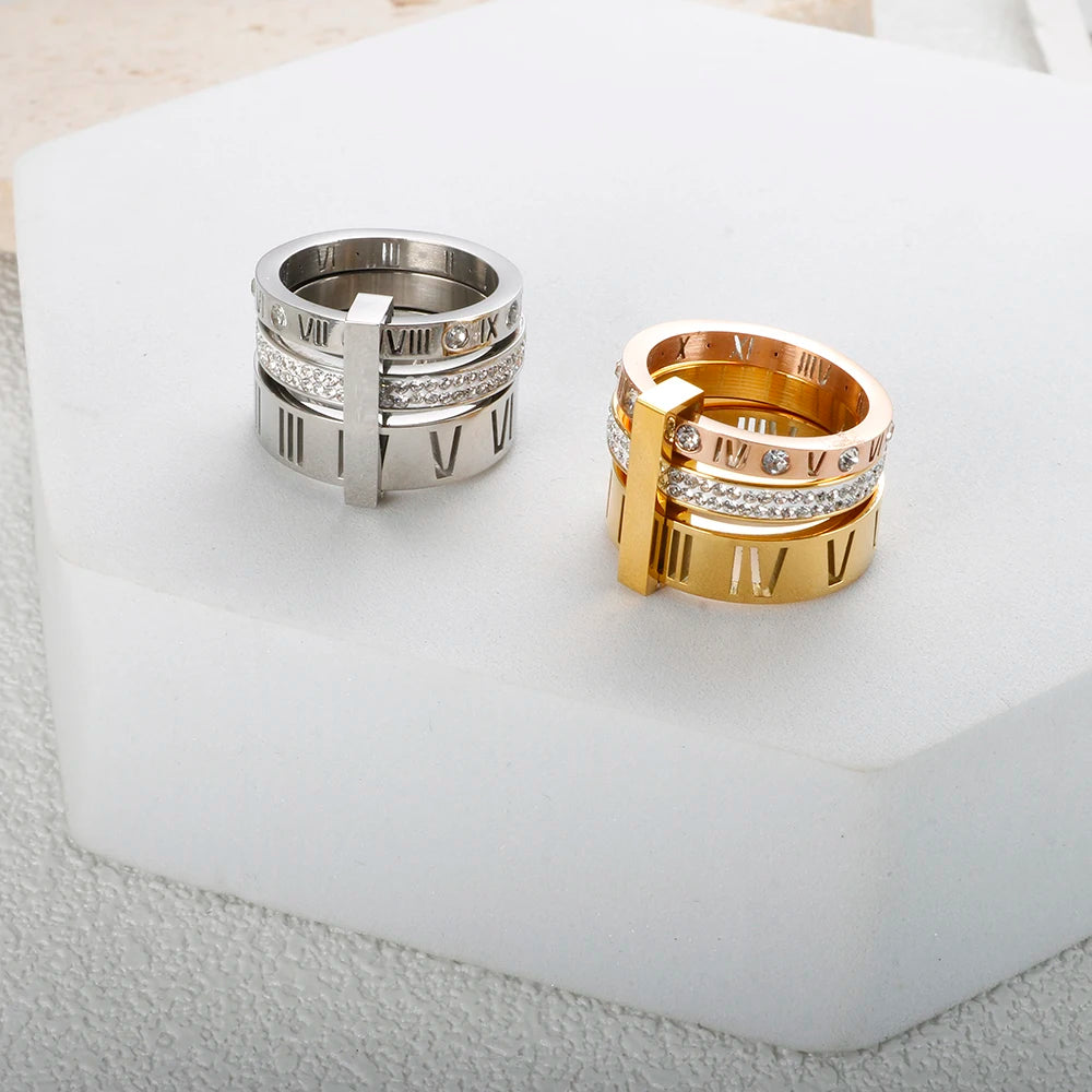 Zalora Joias – Anel Luxo 3 Camadas em Ouro 18K com Cristais