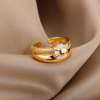 Zalora Joias Anel Ouro e prata  Coração Dourado Premium Ajustável