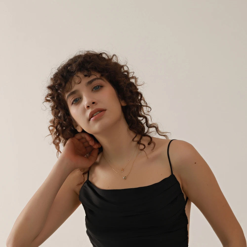 Yhpup Stainless Steel Olive Green Cubic Zirocnia Chic Pendant Necklace for Women Minimalist Charm Korean Fashion Collar Jewelry